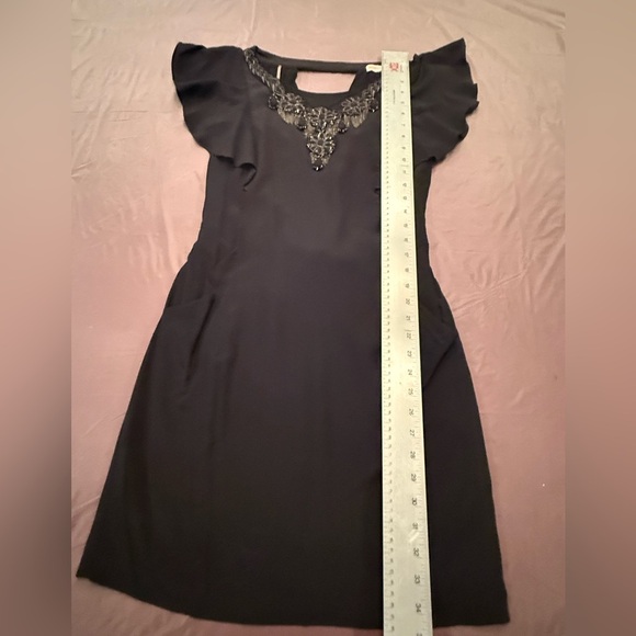 Rebecca Taylor Black Silk Silver Embellished Dress w/ Ruffle Sleeves 0/XS $465 - Picture 11 of 12